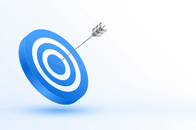 Blue bullseye target with arrow hitting center